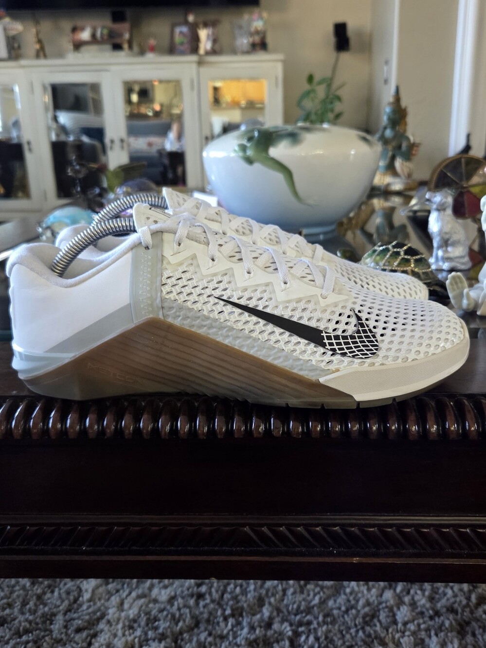 Nike Metcons Men’s White Athletic Shoe with Black Swoosh and Gum Sole